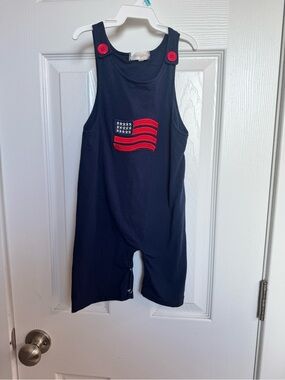 Honeydew USA Navy Sleeveless Toddler Romper with Red Button Accent